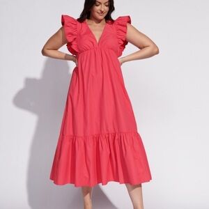 Abercrombie Maxi Red Ruffle Flutter Sleeve Dress